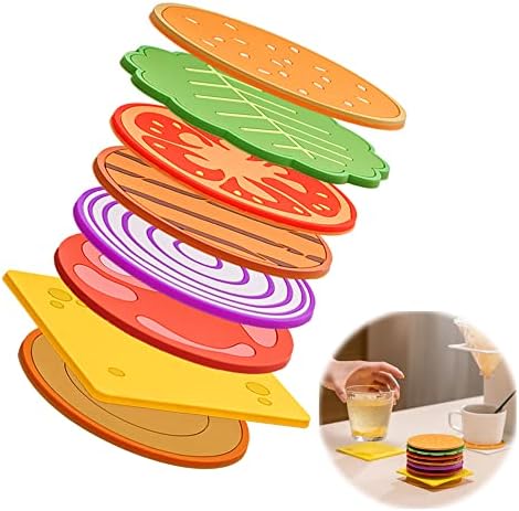 Coasters para bebidas, conjuntos de montanha -russa absorventes de 8, montanhas -russas criativas de hambúrguer, montanhas
