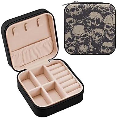 Alaza Grunge Skull Halloween Dia dos Dead Small Jewelry Box for Women Girls Homens de Jóias de Viagem Caso de Jóias PU, Black