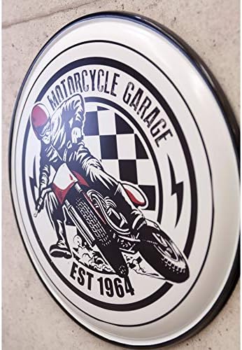 秋月 貿易 Akizuki boeki Motorcyle Garage Emp19002 Placa de metal de esmalte, redonda