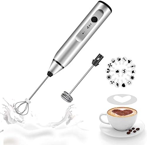 Milk Frother Handheld, Gbivbe Mistor de bebida recarregável para café com estênceis de arte, misturador de café para cappuccino,