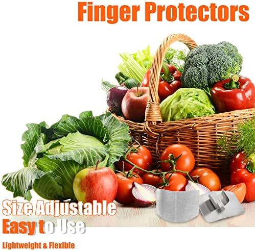 Suiwotin 4pcs Protetor de dedos de aço inoxidável para corte, guarda de dedo de metal para cortar legumes, guarda de dedos