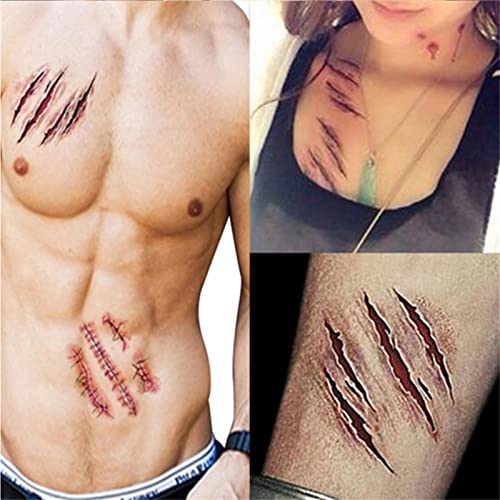 Tatuagem de Halloween Tattoo de Halloween Tatuagem Temporária Tatuagem Maquiagem Fake Blood Scar Tattoo 3D Bleedando Suture