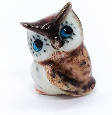 Witnystore minúsculo ¾ High Turning Head Owl Fatueta - Miniatura Madeira Coruzas de cerâmica pintadas Pássaro noturno de presas