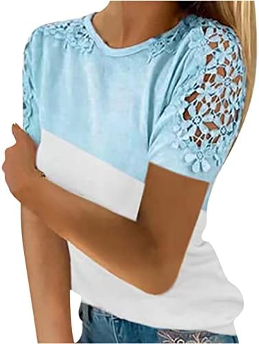 Tops de verão para mulheres 2023, fora do ombro Tops Lace Crochet Tops Bloups casuais de manga curta PLUS TAMP
