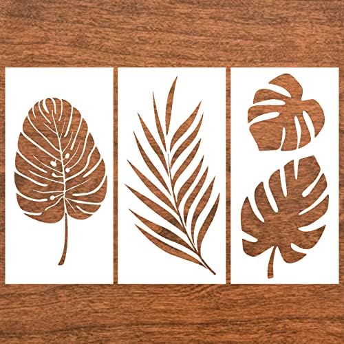 3 peças Pintura de folhas reutilizáveis ​​estêncils tropicais folhas de palmeira tropical estêncil de estêncil flexível folhas