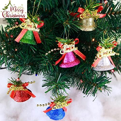 Sinos de plástico brilhantes coloridos para árvores de Natal: 6pcs 4,1 cm de glitter sinos com folhetos de bugigangas penduradas no Natal