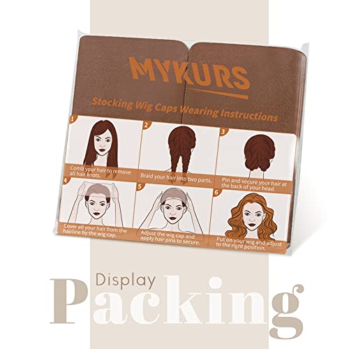 Mykurs Dark Brown Stocking Wig Caps para mulheres, 24 PCs