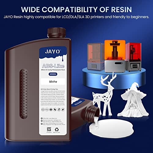 Resina de impressora 3D do tipo Jayo ABS, resina de fotopolímero de cura rápida de 405nm de 405nm com alta dureza e tenacidade, odor baixo e baixo retração adequado para 2k 4k 6k 8k LCD Printers 3d, 2kg branco