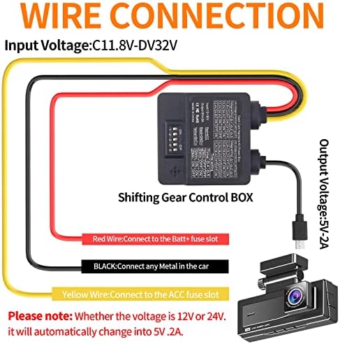 Opvicam 11,5 pés micro USB 12V 24V a 5V Dash Cam Hardwire Kit, Proteção de baixa tensão para Opvicam Dash Cam V6s