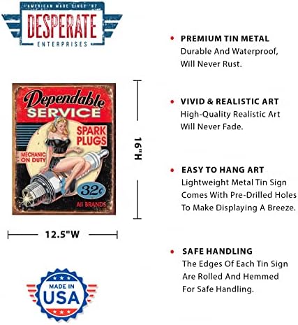 Enterprises desesperadas Grease Monkey Garage Tin Sign - Decor de parede de metal vintage nostálgica - Made nos EUA