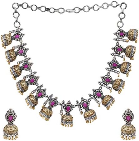 Brincos de colar oxidado indiano aheli Conjunto de jóias de moda de estilo boêmio da Tribal Bollywood Indian Tribal Bollywood para mulheres