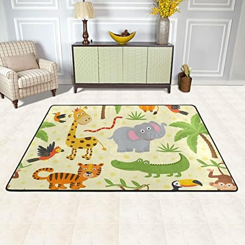 Grandes tapetes macios da selva exótica Animais de berçário Playmat Tapete de tapete para crianças Quarto da sala de estar sala de estar 72 x 48 polegadas, tapete de decoração de casa