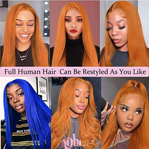 13x4 gengibre laranja renda frontal peruca cabelos humanos 150% densidade não processada perucas virgens brasileiras cabelos