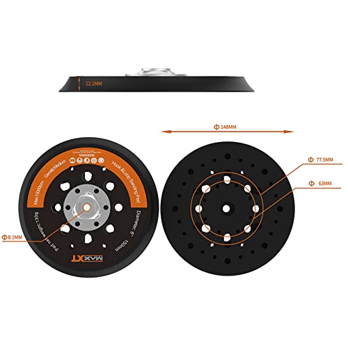 Maxxt 6 gancho e loop Da Sander Backing Plate Pad 30 Lixa, almofada de lixamento orbital aleatório de ação dupla - borda de baixo perfil, densidade média - para maxxt lixadeira orbitinha sem escova R7303