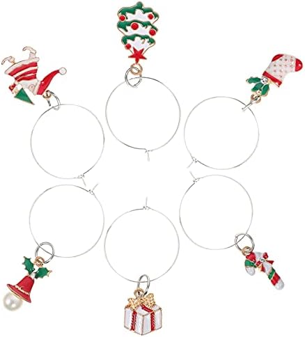 Cabilock Decorações de Natal 6pcs Christmas Wine Glass Charms Wine Markers Wine Glass Mankers com fivela Design Decoração de Natal