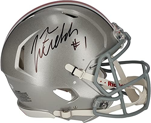 Justin Fields Ohio State Buckeyes Autografado Riddell Speed ​​Helmet autêntico - Capacetes da faculdade autografados