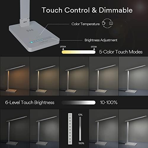 LUZ LUBLEAÇÃO DE TABELA LUBLEO DE LEL LUBLEAGEM LUBLEO DE LUBLEA DE LEITURA DE REATURA DE LUBLEO DE TOPRE COM CARRANDO sem fio e porta USB, Lâmpada de mesa de mesa de mesa pequena e diminuída para sala de estar para a sala de estar, branco moderno