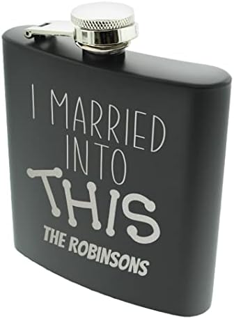 Noves e noivos Presentes, casei com isso com texto personalizado de 2 pacote de 2 onças de aço inoxidável, frascos de quadril preto