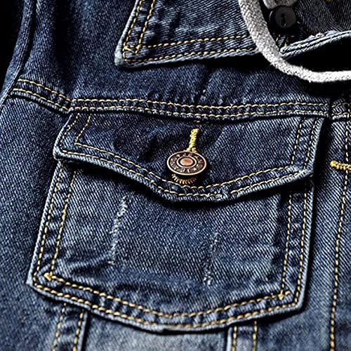 Suiqule Women's Classic casual destacável Jaqueta jeans de jeans angustiada Button Down de manga comprida com capuz com bolso