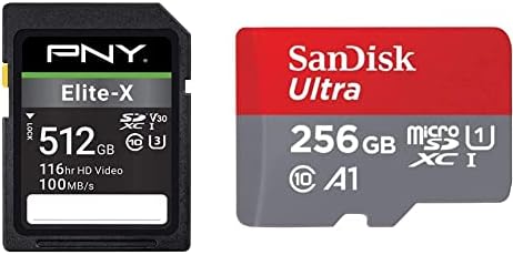 PNY 512 GB Elite-X Classe 10 U3 V30 Card de memória flash SDXC-100MB/S, Classe 10, U3, V30, 4K UHD, Full HD, UHS-I, SD de tamanho