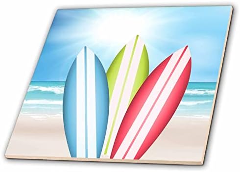 3drose vermelho, verde e azul Surf Boards em uma ilustração da cena da praia - azulejos