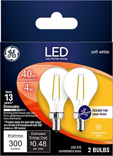 Lâmpadas LED de iluminação GE, 40 watts eqv, branco macio, lâmpadas de ventilador de teto A15, base pequena