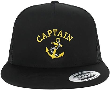 Armycrew FlexFit Oversize XXL Capitão Anchor Logo bordado 5 painel Flatbill Snapback Mesh Cap