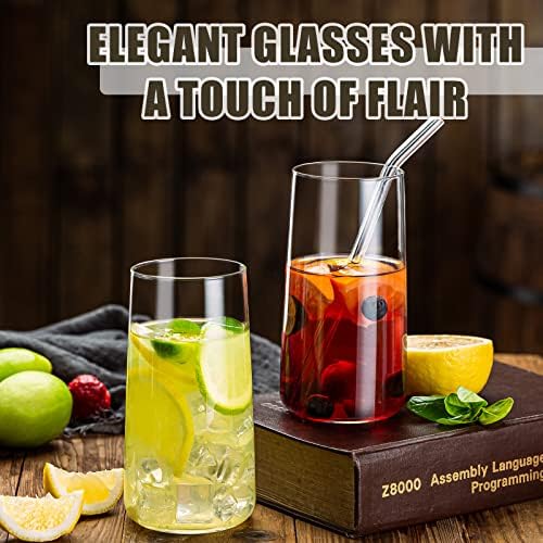 Claplante 18 oz de suco de água bebendo copos com palhas, conjunto de 8 copos de bola alta, copos de bebidas duráveis ​​para coquetéis, suco, cerveja, vinho, conjunto de copos de edição especial, coleção de vanguarda