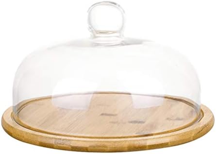 Posto de bolo doiTool com cúpula, prato de servidor de placas, suporte de bolo de madeira com cúpula de vidro, bandeja