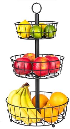 Ilyapa 3 cesta de camadas, suporte de porção em camadas, cesta de frutas de 3 camadas para balcão, suporte de cesta de camadas, suporte de bandeja de camada, bancada cestas de metal de três camadas para frutas de cozinha e armazenamento de legumes