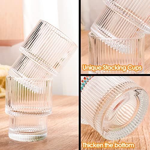 Swetwiny Origami Style Glass Copo de 4 copos vintage de 4 ripas, copos de copo com esterelas de cozinha exclusiva de