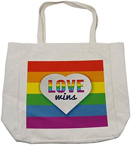 Bolsa de compras de Ambesonne Pride, bandeira de arco-íris com listras coração com amor ganha texto Cultura LGBT colorida e ecológica