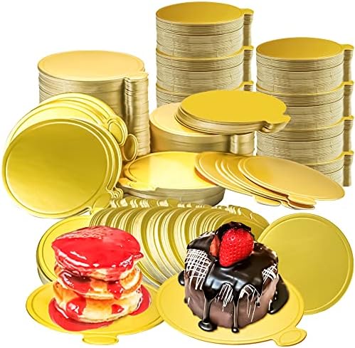 Motbach 200 PCs Round Golden Cardboard, mini -bolo redondos de 3,5 polegadas, base de bolo de mousse, papel de papel de bolo, Circle