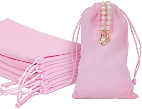 CNAIYUNPIN 5 PCS Sacos de presente de veludo rosa, bolsas de joalheria de 4,1 x 6,5 polegadas