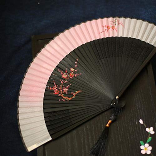 Ventilador dobrável do lyzgf, ventilador de mão dobrável chinês retrô de ameixa flormão handheld fã de seda com molduras de bambu
