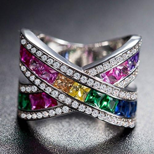 Mulher Mulher Silver Plated Plicolor Gemstone Ring Jeias de presente de noiva