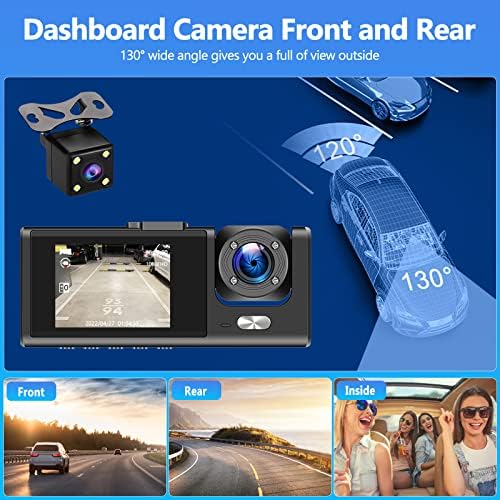 Sixwin Dash Cam Cam Front e traseira Tripla Cam Dash Cam com 32g TF Cartão de 2 polegadas Câmera de painel de 2 polegadas 1080p Full HD 130 ° Grande angular com estacionamento Monitor Loop Record Registro Câmera de backup noturno de visão noturna