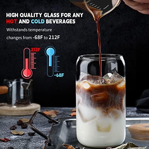 Copos de vidro YYC com tampas e canudos 4pcs [Presentes de acessórios para café], xícaras de café geladas de 16