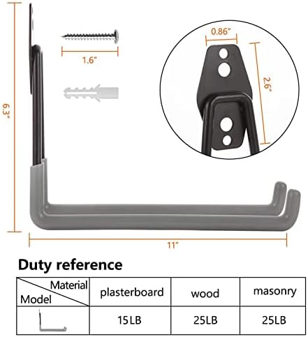 Ganchos de parede de garagem phunaya, cabide de armazenamento de montagem de parede grande de 11 polegadas, adicione peça de