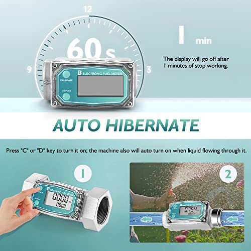 Bonoutil Turbine Flow Meter Flowmeter de combustível Digital com 1 polegada de linha NPT LCD Display para medir a gasolina de querosene a diesene ± 1% de precisão 2-26,4 gpm