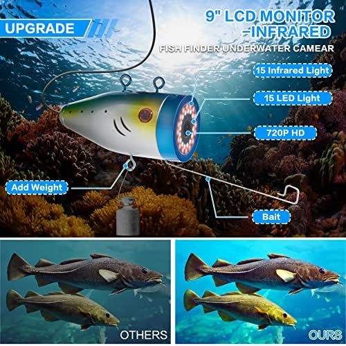 Câmera de pesca de Seblub 9 polegadas 30m 1000tvl Subaquático Finder Ice Finder Gear Equipment 15pcs LEDs brancos + 15pcs Lâmpada infravermelha com 8GB TF DVR Gravador - F003AD