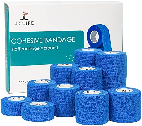 JCLIFFIFE AUTO ADHESSIVO Conjunto de 10 rolos, 1 , 2, 3 , 4 x 5 jardas Bandagem adesiva azul para emergências médicas, lesões esportivas,