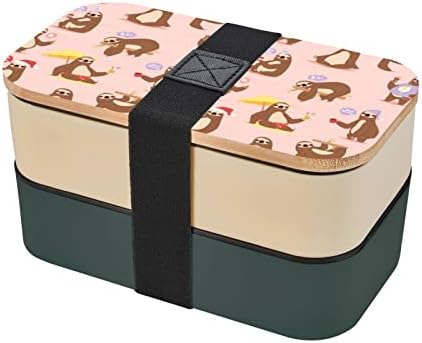 Caixa de bento de almoço rosa preguiçoso com alça ajustável atualizada, contêiner de alimentos à prova de vazamento reutilizável