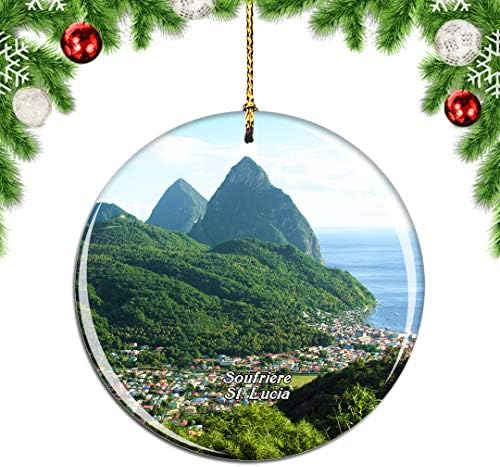 Weekino Soufriere St. Lucia Christmas Tree Ornamento Decoração pendurada Decoração Pingente Cidade Viagem Coleção de lembranças de dupla face de 2,85 polegadas