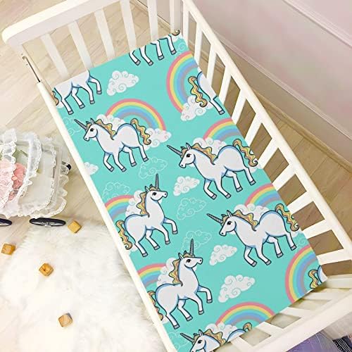 Lençóis de berço do ramo de arco -íris azul para meninos Pack Girls Pack and Play Sheets Mini lençóis de berço respiráveis ​​Folhas