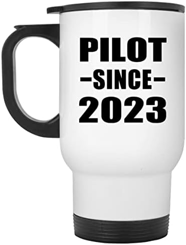 Designsify Pilot desde 2023, caneca de viagem branca de 14 onças de aço inoxidável em aço inoxidável, presentes para aniversário
