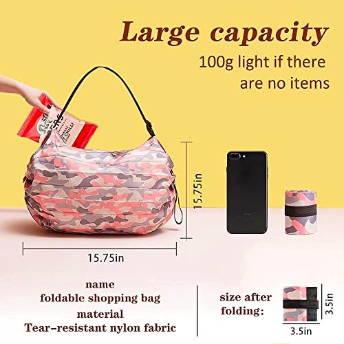 Bolsa de compras dobrável KRIZL de grande capacidade para a bolsa para deslocamento diário e camping, resistente à água e durável