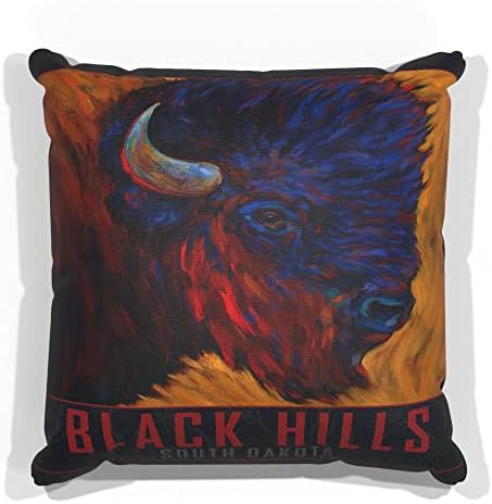 Black Hills Dakota do Sul Lone Bull Bison Trof -Pillow para sofá ou sofá em casa e escritório da pintura a óleo do artista Kari Lehr 18 x 18.