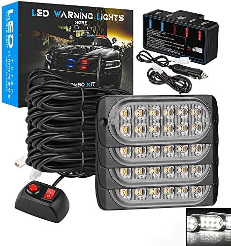 Kit de barra de luz de aviso de aviso de LED de carro, Aubeamto 4pods 12smd Luzes estroboscópicas de emergência, montagem