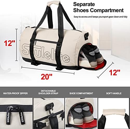 Saco de ginástica 40L para mulheres e homens -bolsa esportiva resistente à água com bolso molhado e seco e compartimento de sapatos -white